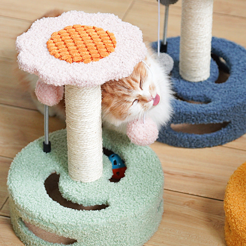 Blue And Pink Sunflower Cat Scratching Post - 35cm Sisal Cat Tree with Plush Toys for Small Cats - Image 2
