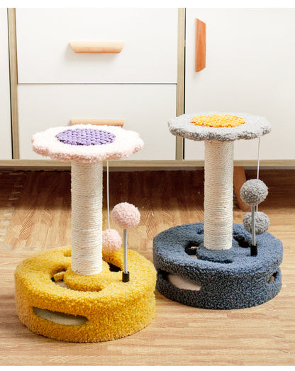 Blue And Pink Sunflower Cat Scratching Post - 35cm Sisal Cat Tree with Plush Toys for Small Cats - Image 3
