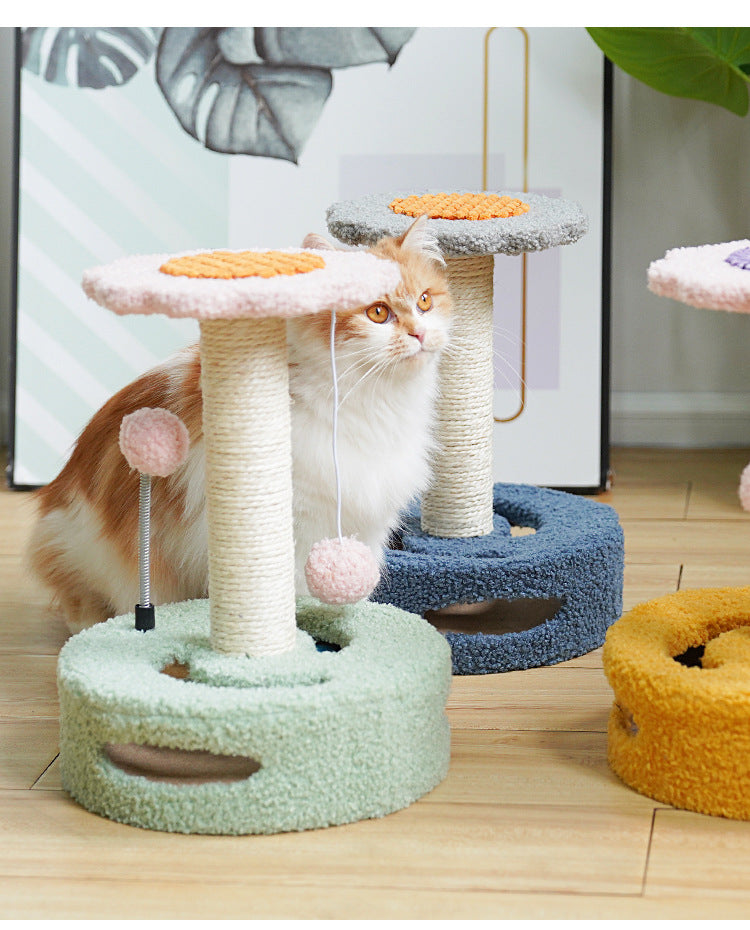 Blue And Pink Sunflower Cat Scratching Post - 35cm Sisal Cat Tree with Plush Toys for Small Cats - Image 5