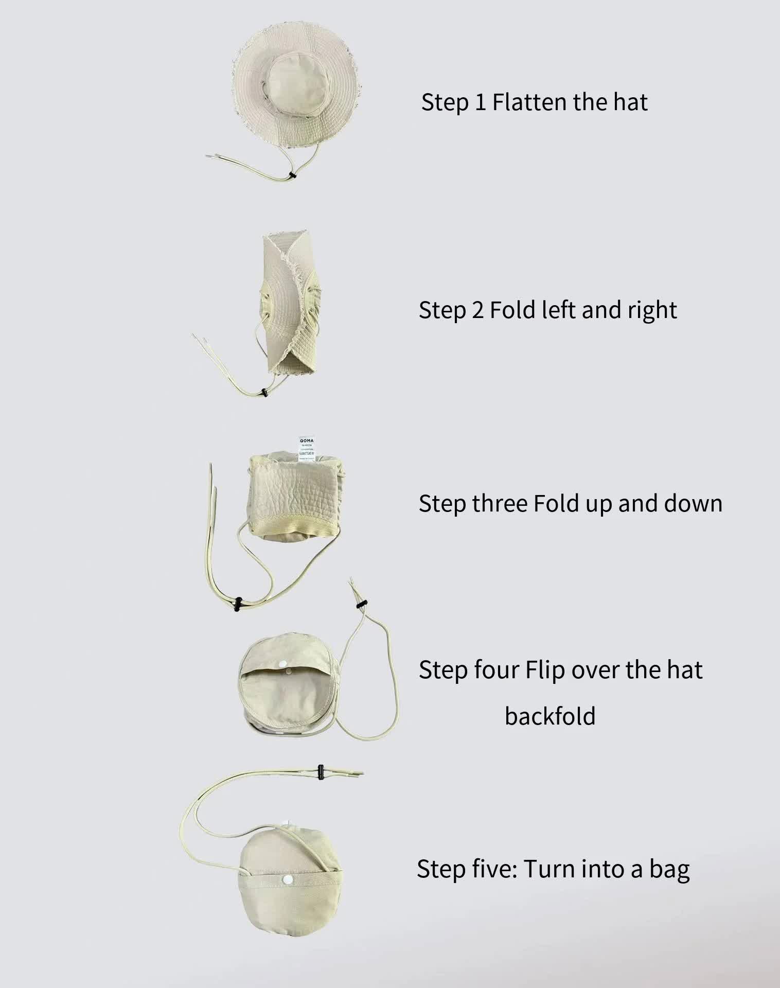 Green Packable Cotton Bucket Hat - Folds into Wearable Pouch | Frayed Edge Sun Hat with Chin Strap - Image 3