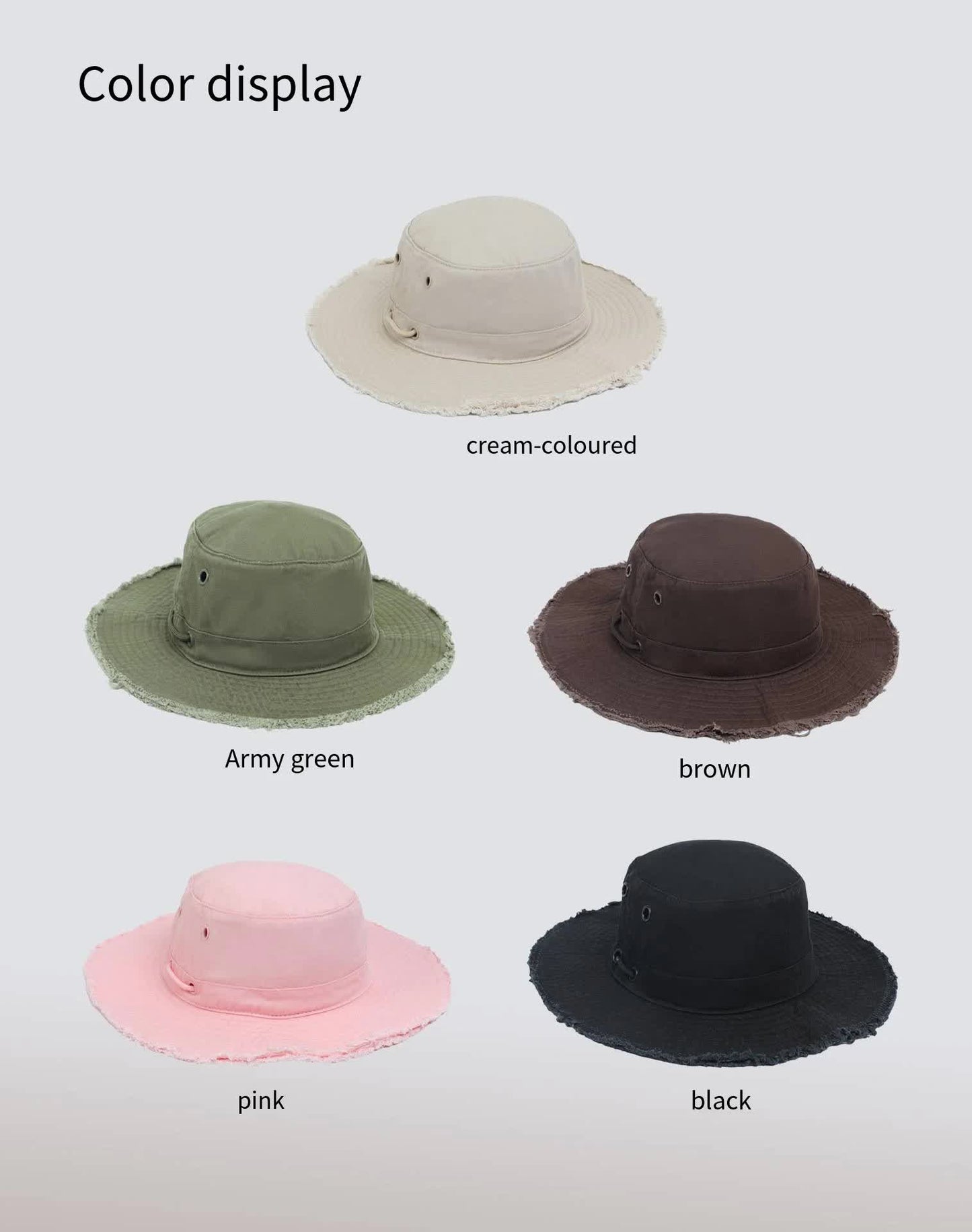 Black Packable Cotton Bucket Hat - Folds into Wearable Pouch | Frayed Edge Sun Hat with Chin Strap - Image 2