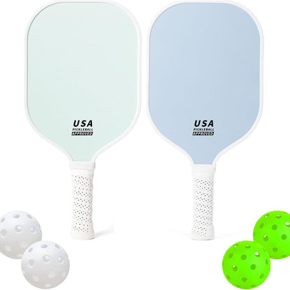 Bright Blue Fiberglass Pickleball Paddle Set - 2 Minimalist Paddles, 4 Balls, and Carry Bag for Outdoor Play - Image 3