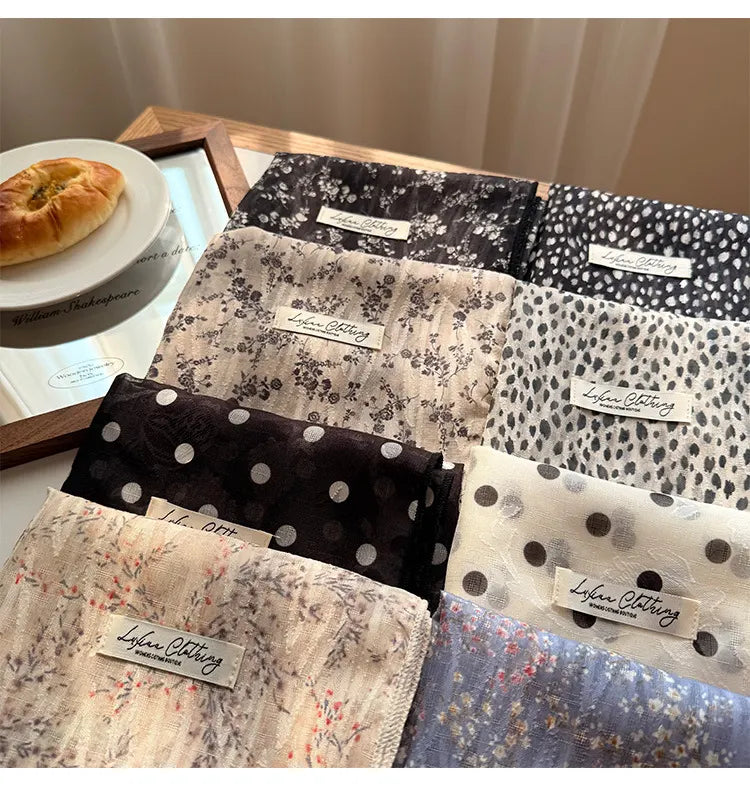 Style 8 Black spots on white background Versatile Patterned Square Scarf | 65x65cm Lightweight Polyester Neckerchief Headband | Vintage Polka Dot & Floral - Image 8