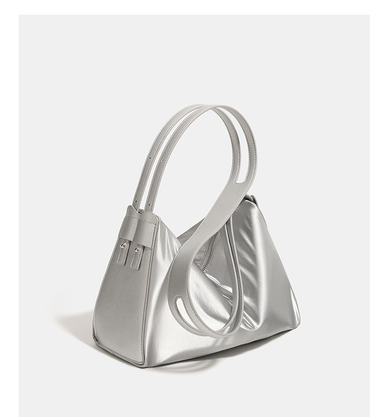Silver Luminous Silver Nylon Underarm Shoulder Bag - Convertible Crossbody Hobo with Pouch - Lightweight & Modern - Image 6