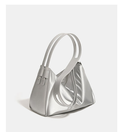 Silver Luminous Silver Nylon Underarm Shoulder Bag - Convertible Crossbody Hobo with Pouch - Lightweight & Modern - Image 6