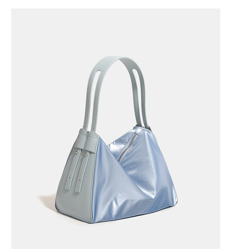 Blue Luminous Silver Nylon Underarm Shoulder Bag - Convertible Crossbody Hobo with Pouch - Lightweight & Modern - Image 2