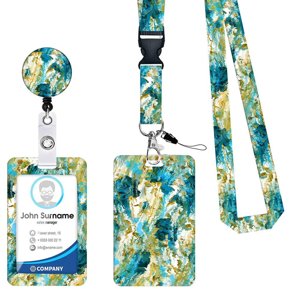 2 Pcs Blue and Green Retractable Badge Reel & ID Card Holder Set with Lanyard - Durable ABS Plastic