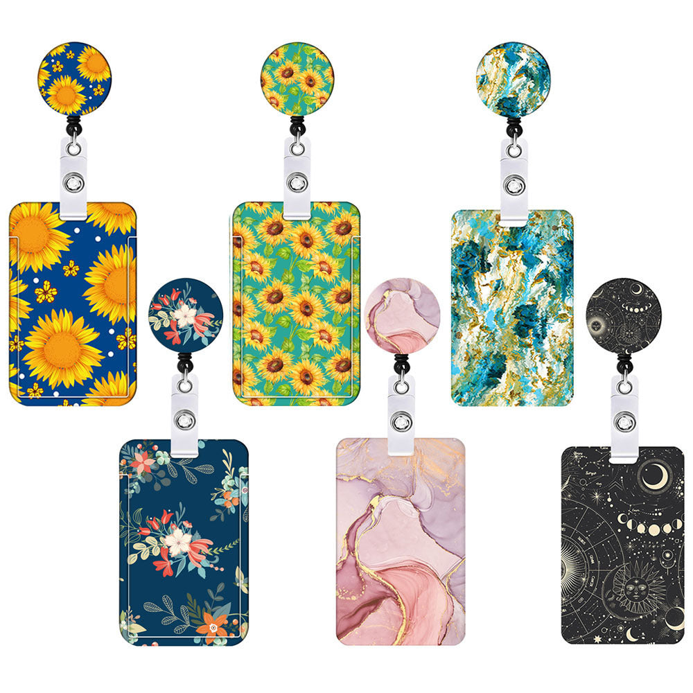 2 Pcs Pink Geometric Patterns Retractable Badge Reel & ID Card Holder Set with Lanyard - Durable ABS Plastic - Image 2