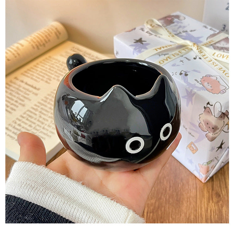 White And Brown Adorable Ceramic Cat Mug - Cute Creative Coffee Cup with Tail Handle (210ml) - Image 6