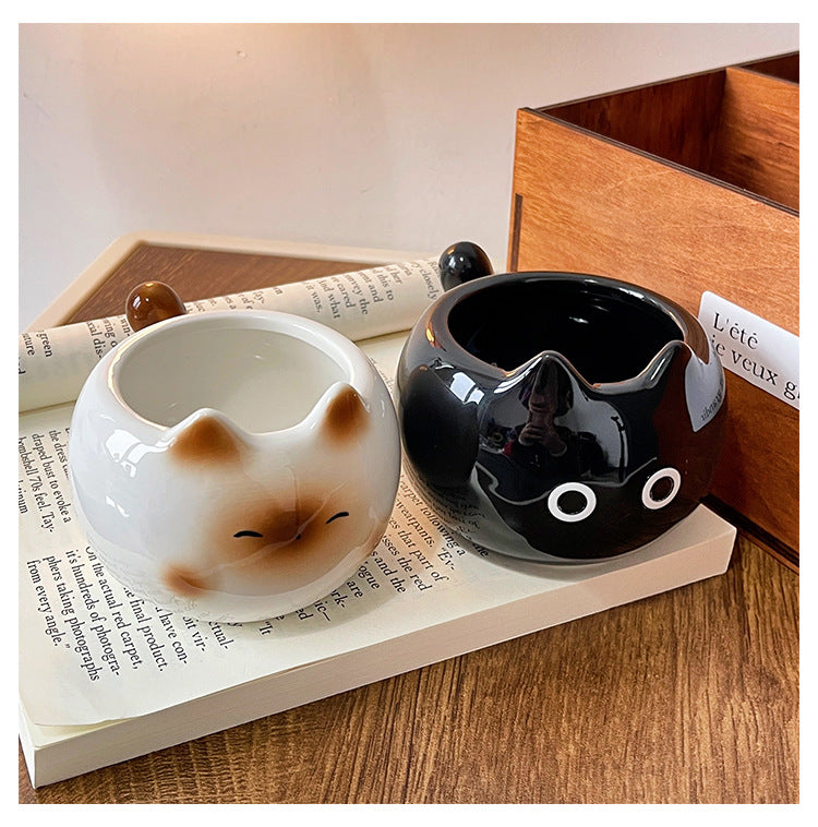 Black Adorable Ceramic Cat Mug - Cute Creative Coffee Cup with Tail Handle (210ml) - Image 3