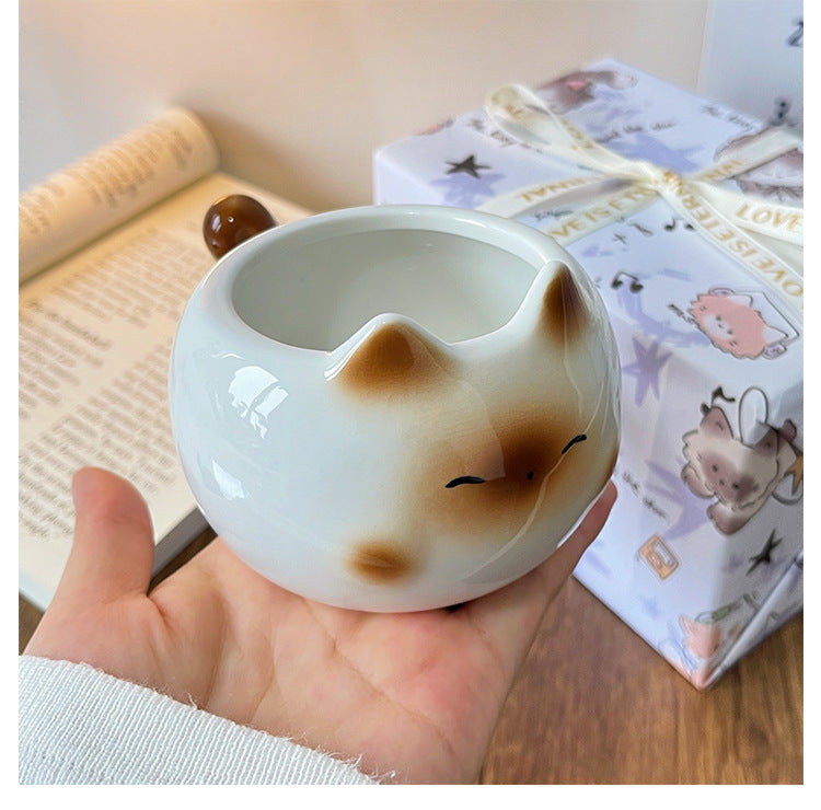 Black Adorable Ceramic Cat Mug - Cute Creative Coffee Cup with Tail Handle (210ml) - Image 5