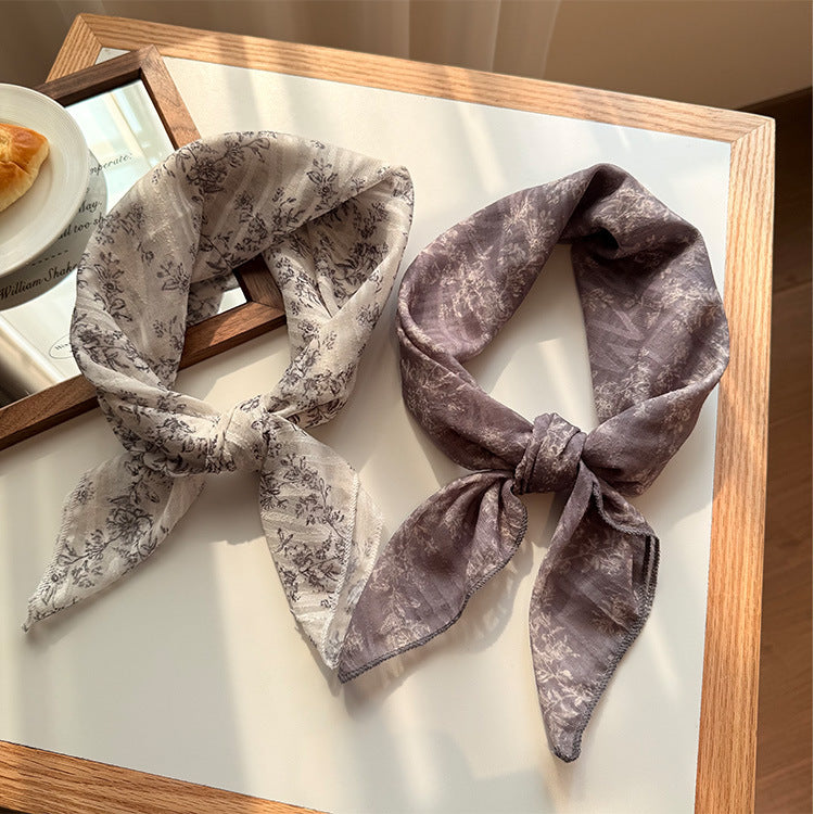 Style 12 Black Versatile Patterned Square Scarf | 65x65cm Lightweight Polyester Neckerchief Headband | Vintage Polka Dot & Floral - Image 7