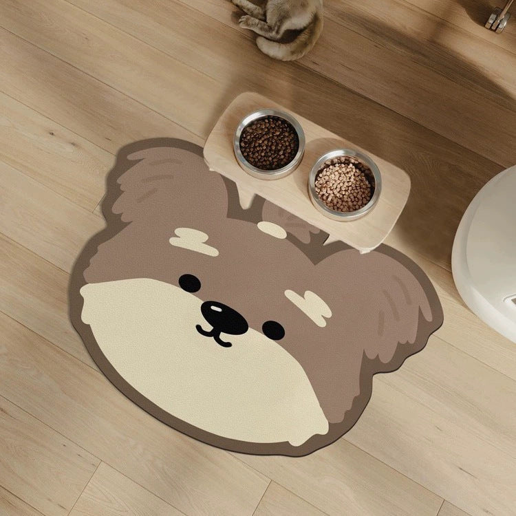 2 Pcs Style 4 Khaki Puppy pattern Cartoon Pet Feeding Mat for Cats & Dogs - Absorbent Diatom Mud Splash-Proof Mat, Easy to Clean - Image 7