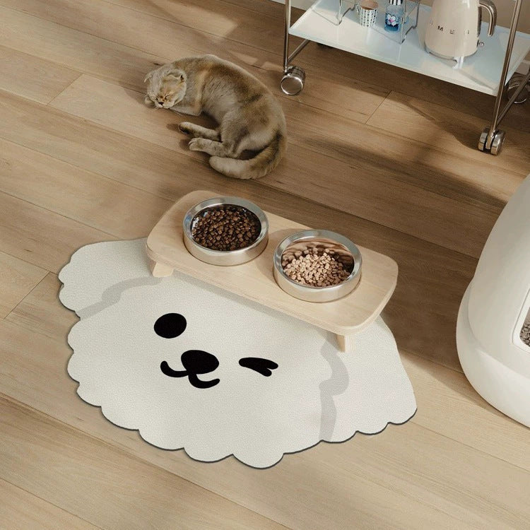 2 Pcs Style 7 White and Black Puppy pattern Cartoon Pet Feeding Mat for Cats & Dogs - Absorbent Diatom Mud Splash-Proof Mat, Easy to Clean - Image 6
