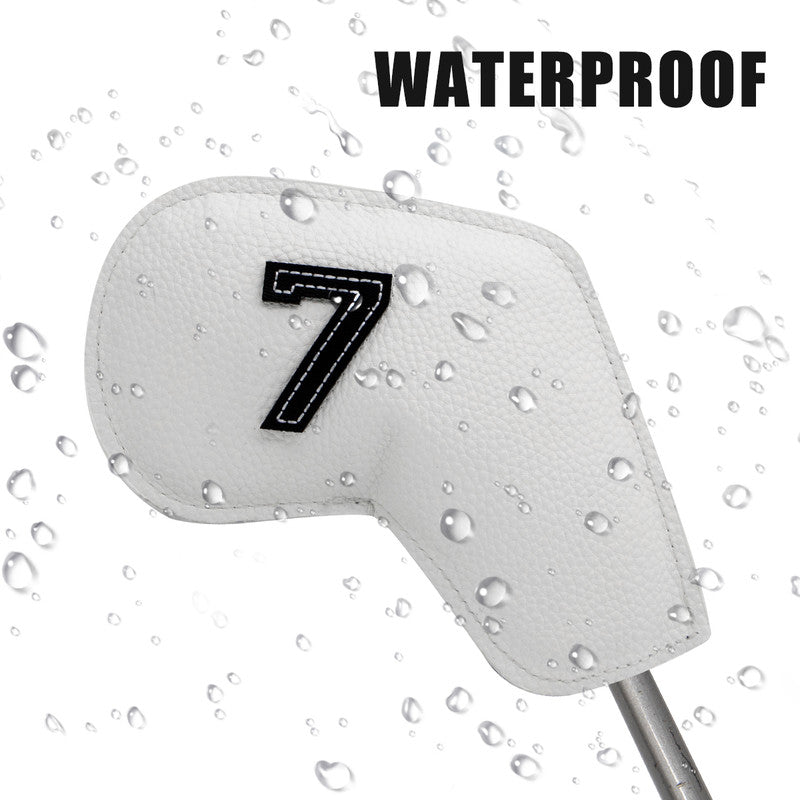 White Golf Iron Head Covers Set of 10 - Waterproof PU Leather Club Protectors with Embroidered Numbers (3-9, P, A, S) - Image 6