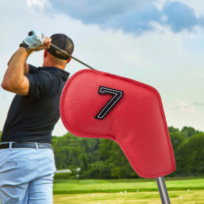 Red Golf Iron Head Covers Set of 10 - Waterproof PU Leather Club Protectors with Embroidered Numbers (3-9, P, A, S) - Image 2