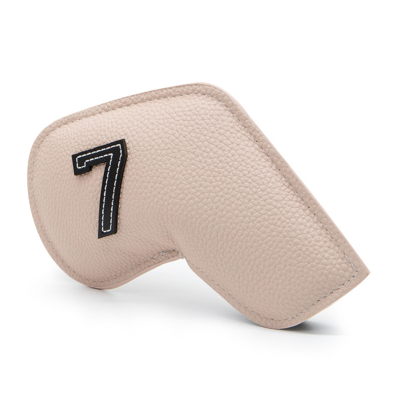 Beige Golf Iron Head Covers Set of 10 - Waterproof PU Leather Club Protectors with Embroidered Numbers (3-9, P, A, S) - Image 2