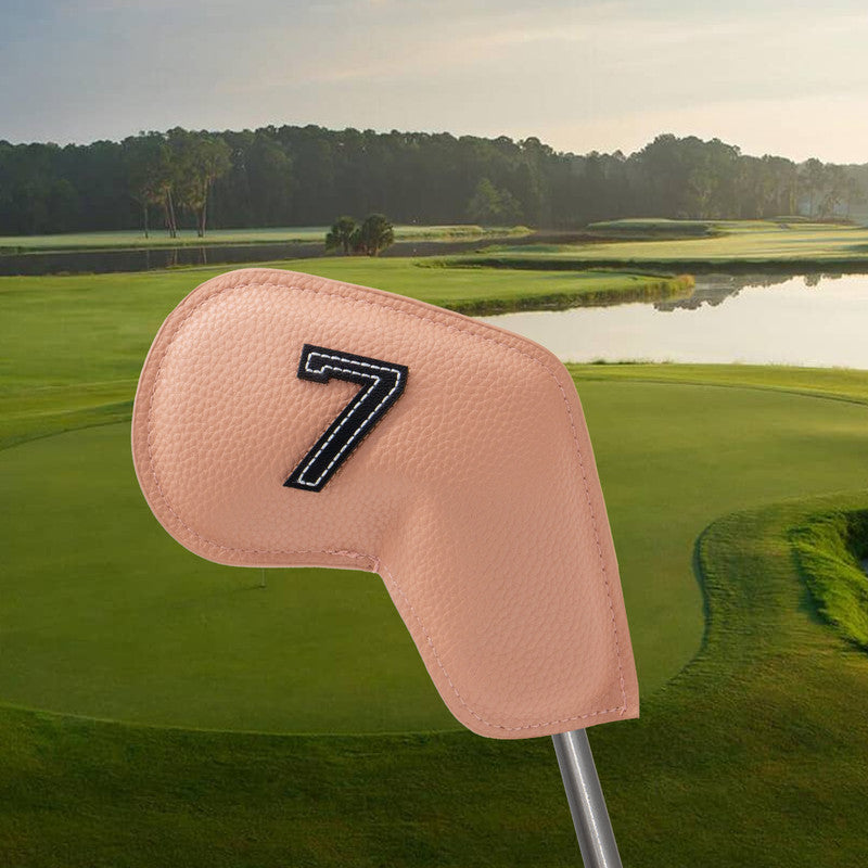 Khaki Golf Iron Head Covers Set of 10 - Waterproof PU Leather Club Protectors with Embroidered Numbers (3-9, P, A, S) - Image 2