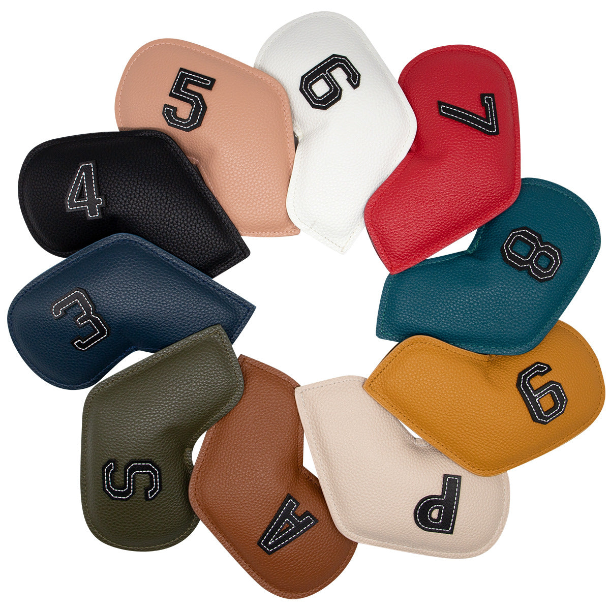 Khaki Golf Iron Head Covers Set of 10 - Waterproof PU Leather Club Protectors with Embroidered Numbers (3-9, P, A, S) - Image 3