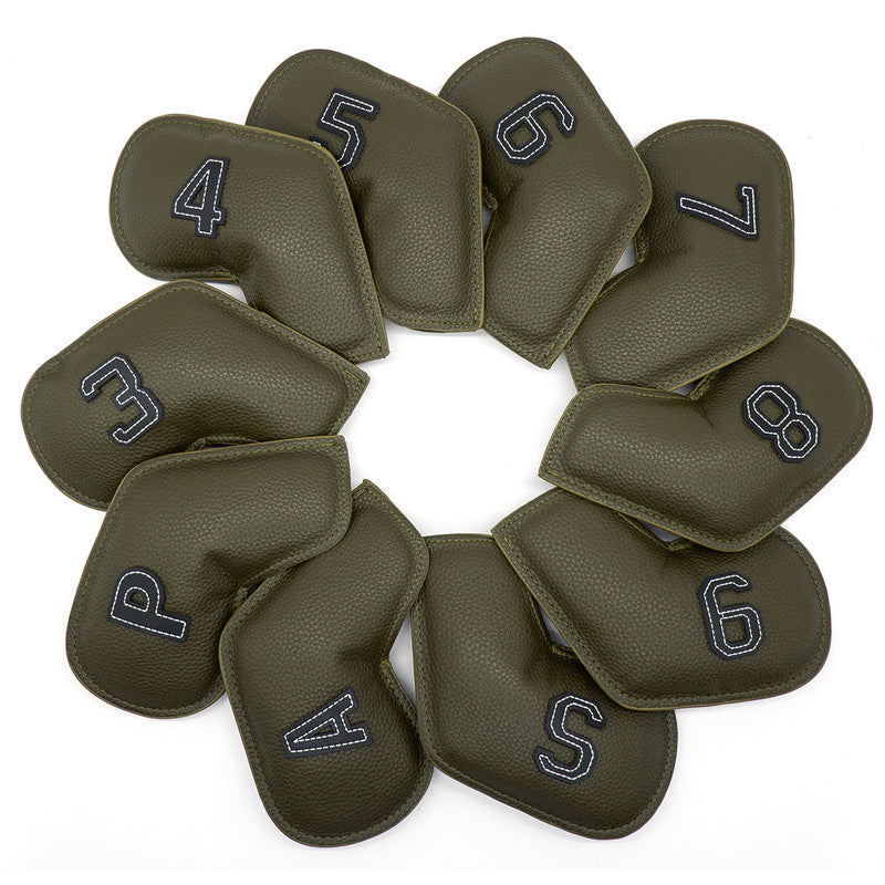 Gray Green Golf Iron Head Covers Set of 10 - Waterproof PU Leather Club Protectors with Embroidered Numbers (3-9, P, A, S) - Image 2