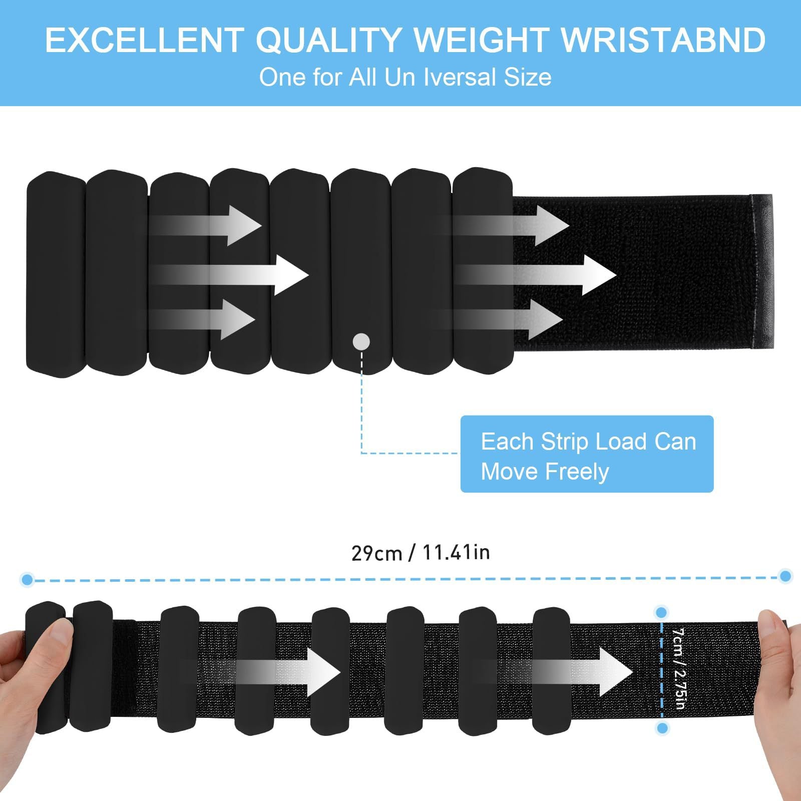 Black Adjustable Silicone Wrist & Ankle Weights - 2lb Pair (900g) | Comfortable Fitness Resistance Bands for Workout, Running, Training - Image 3