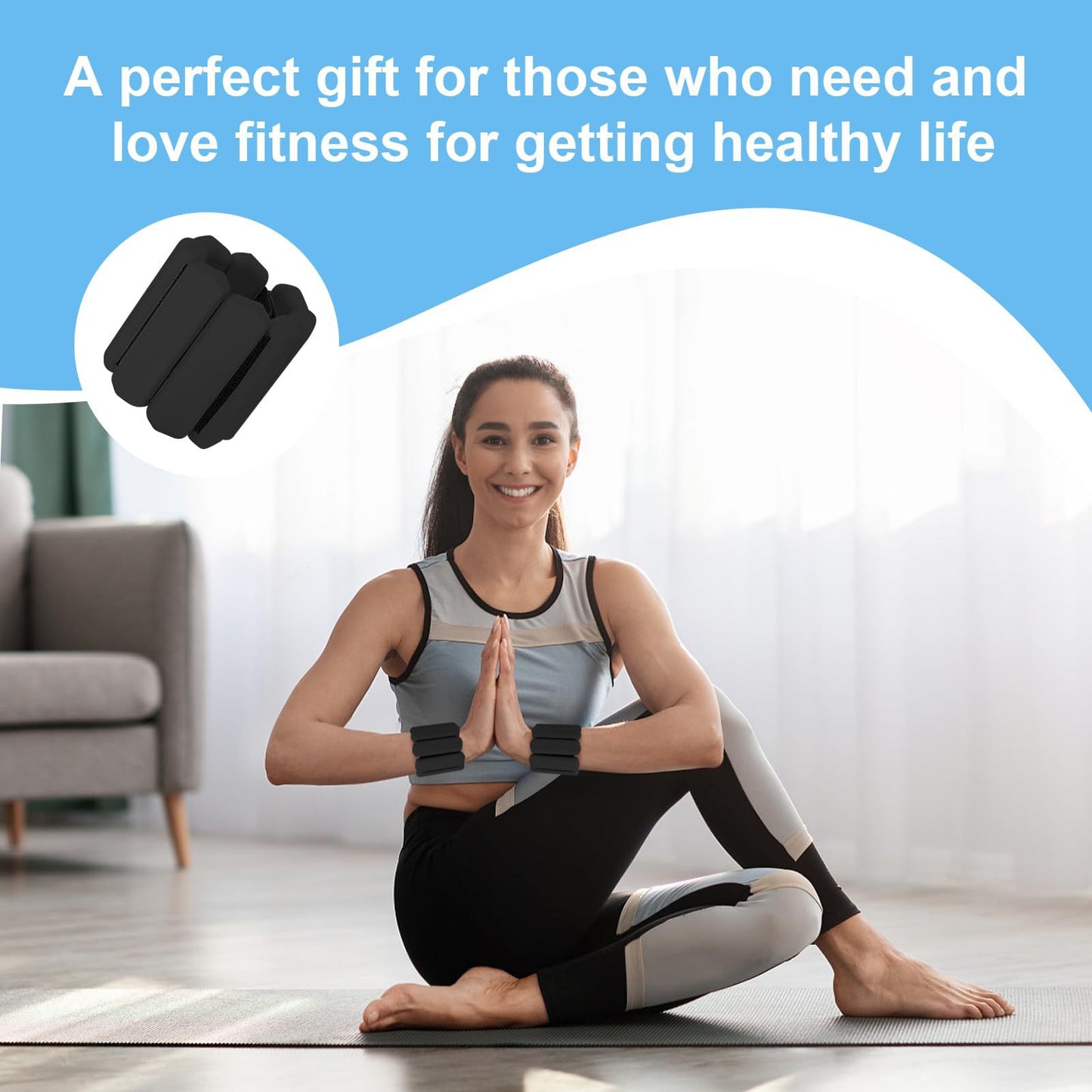 Black Adjustable Silicone Wrist & Ankle Weights - 2lb Pair (900g) | Comfortable Fitness Resistance Bands for Workout, Running, Training - Image 7