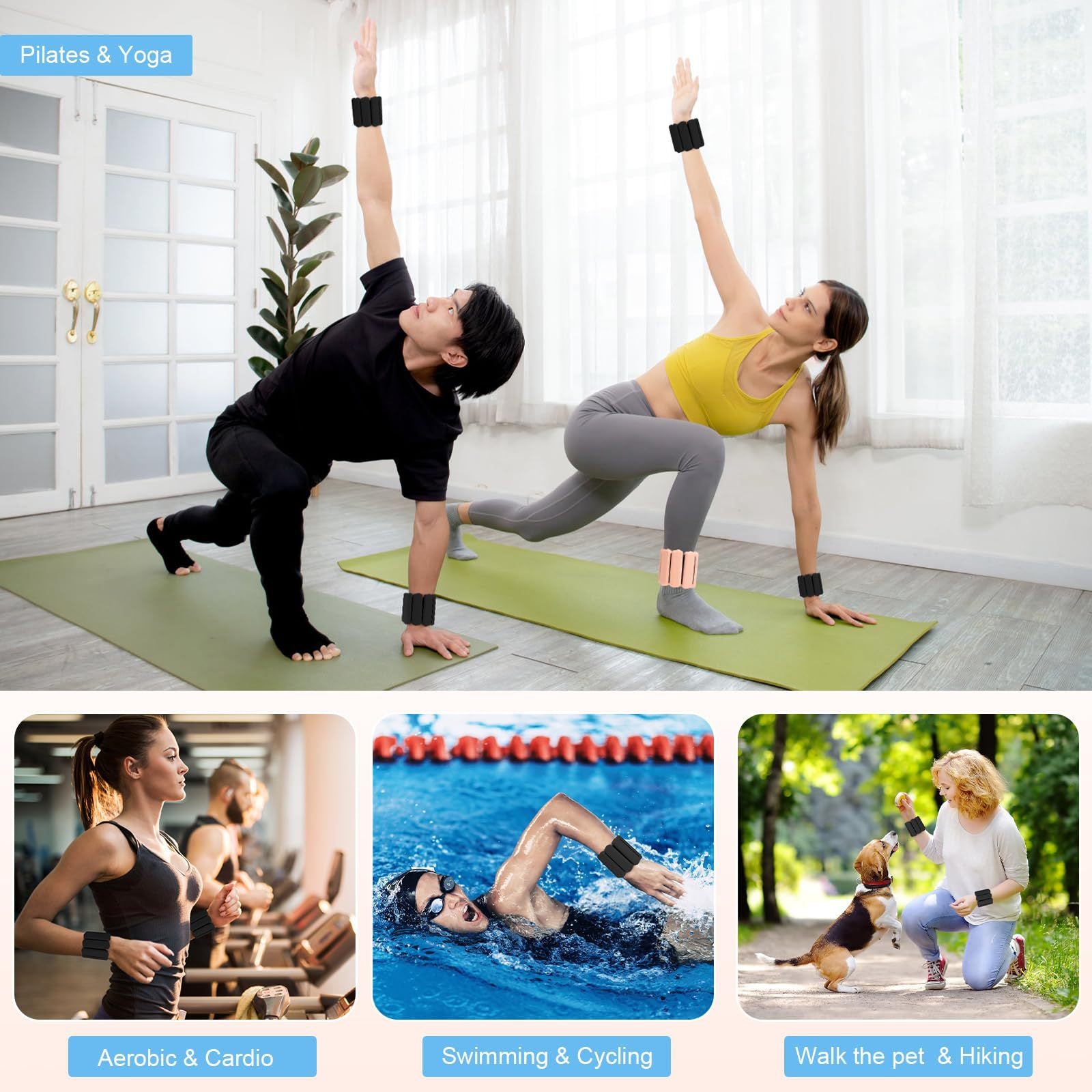 Black Adjustable Silicone Wrist & Ankle Weights - 2lb Pair (900g) | Comfortable Fitness Resistance Bands for Workout, Running, Training - Image 8