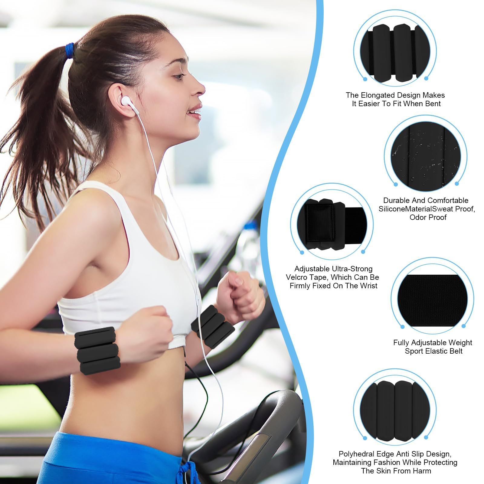 White Adjustable Silicone Wrist & Ankle Weights - 2lb Pair (900g) | Comfortable Fitness Resistance Bands for Workout, Running, Training - Image 4
