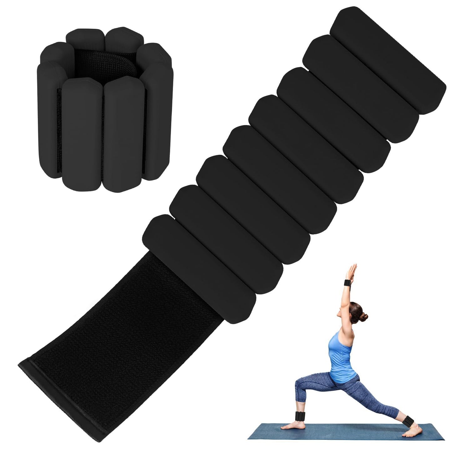 Grey Adjustable Silicone Wrist & Ankle Weights - 2lb Pair (900g) | Comfortable Fitness Resistance Bands for Workout, Running, Training - Image 2
