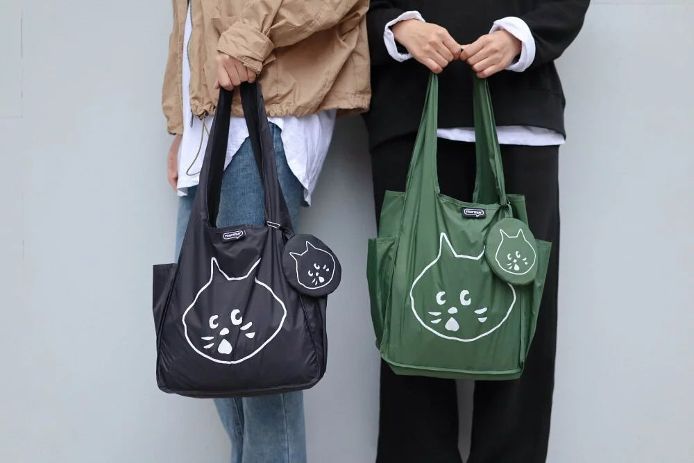 Black Foldable Waterproof Shopping Tote Bag Set - Large Capacity Lightweight Reusable Grocery Bag with Matching Pouch - Image 7