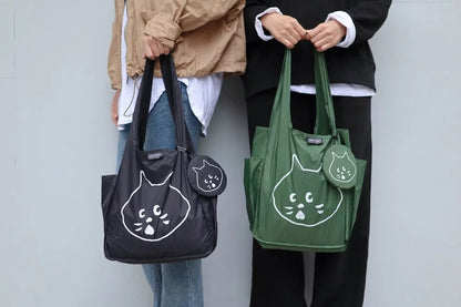 Dark Green Foldable Waterproof Shopping Tote Bag Set - Large Capacity Lightweight Reusable Grocery Bag with Matching Pouch - Image 7