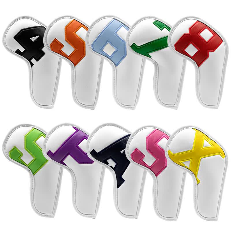 Colorful Words On White Background PU Leather Golf Iron Headcovers Set (10pcs) - Numbered Protective Club Covers (4-9, P, A, S, L) Universal Fit - Image 2