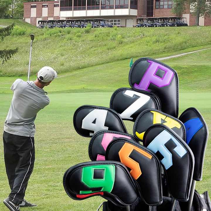 Colorful Words On Black Background PU Leather Golf Iron Headcovers Set (10pcs) - Numbered Protective Club Covers (4-9, P, A, S, L) Universal Fit - Image 3