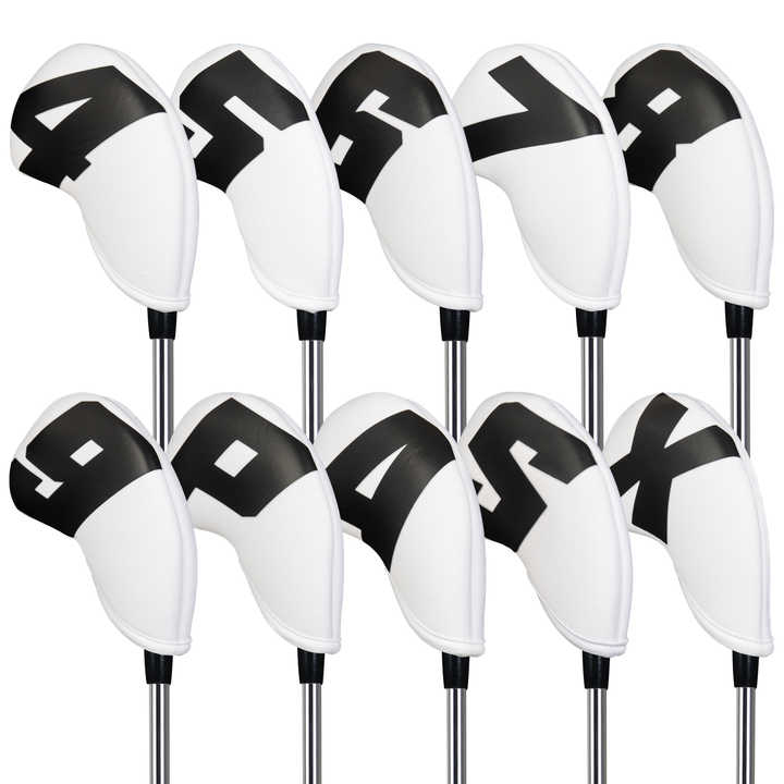 Black Words On White Background PU Leather Golf Iron Headcovers Set (10pcs) - Numbered Protective Club Covers (4-9, P, A, S, L) Universal Fit - Image 2