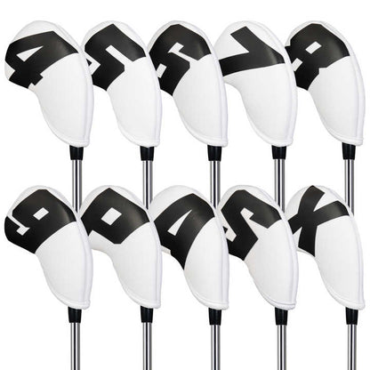 Black Words On White Background PU Leather Golf Iron Headcovers Set (10pcs) - Numbered Protective Club Covers (4-9, P, A, S, L) Universal Fit - Image 2