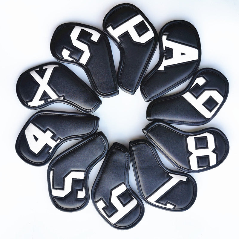 White Words On Black Background PU Leather Golf Iron Headcovers Set (10pcs) - Numbered Protective Club Covers (4-9, P, A, S, L) Universal Fit - Image 2