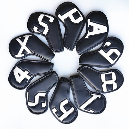 White Words On Black Background PU Leather Golf Iron Headcovers Set (10pcs) - Numbered Protective Club Covers (4-9, P, A, S, L) Universal Fit - Image 2