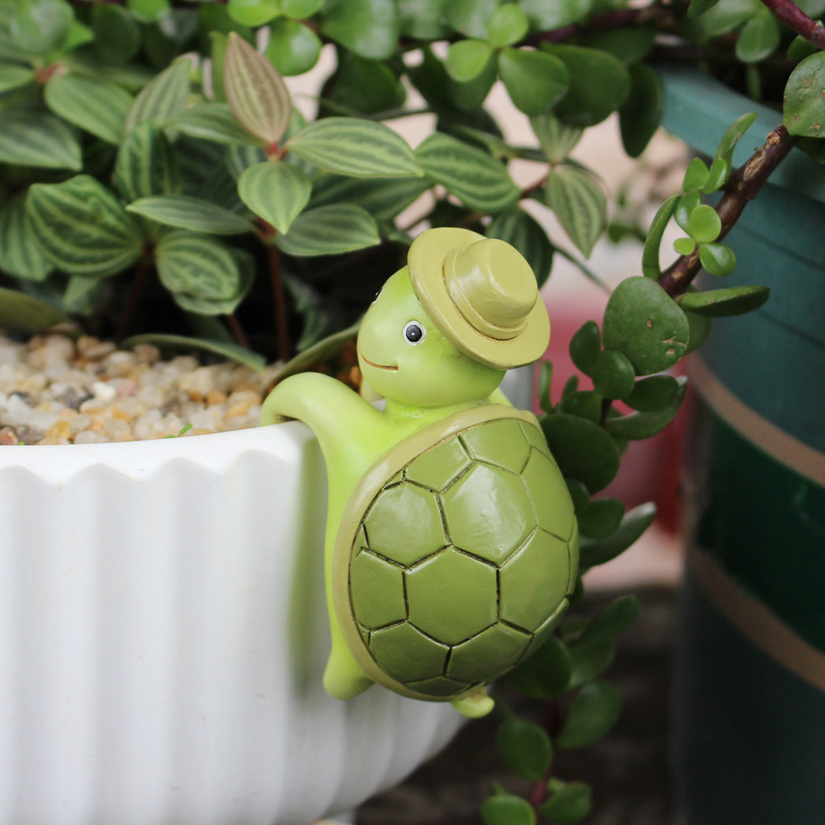 2 Pcs Green Cute Resin Turtle Pot Hanger - Garden Planter Pal Figurine Decoration - Image 4