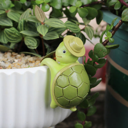2 Pcs Green Cute Resin Turtle Pot Hanger - Garden Planter Pal Figurine Decoration - Image 4