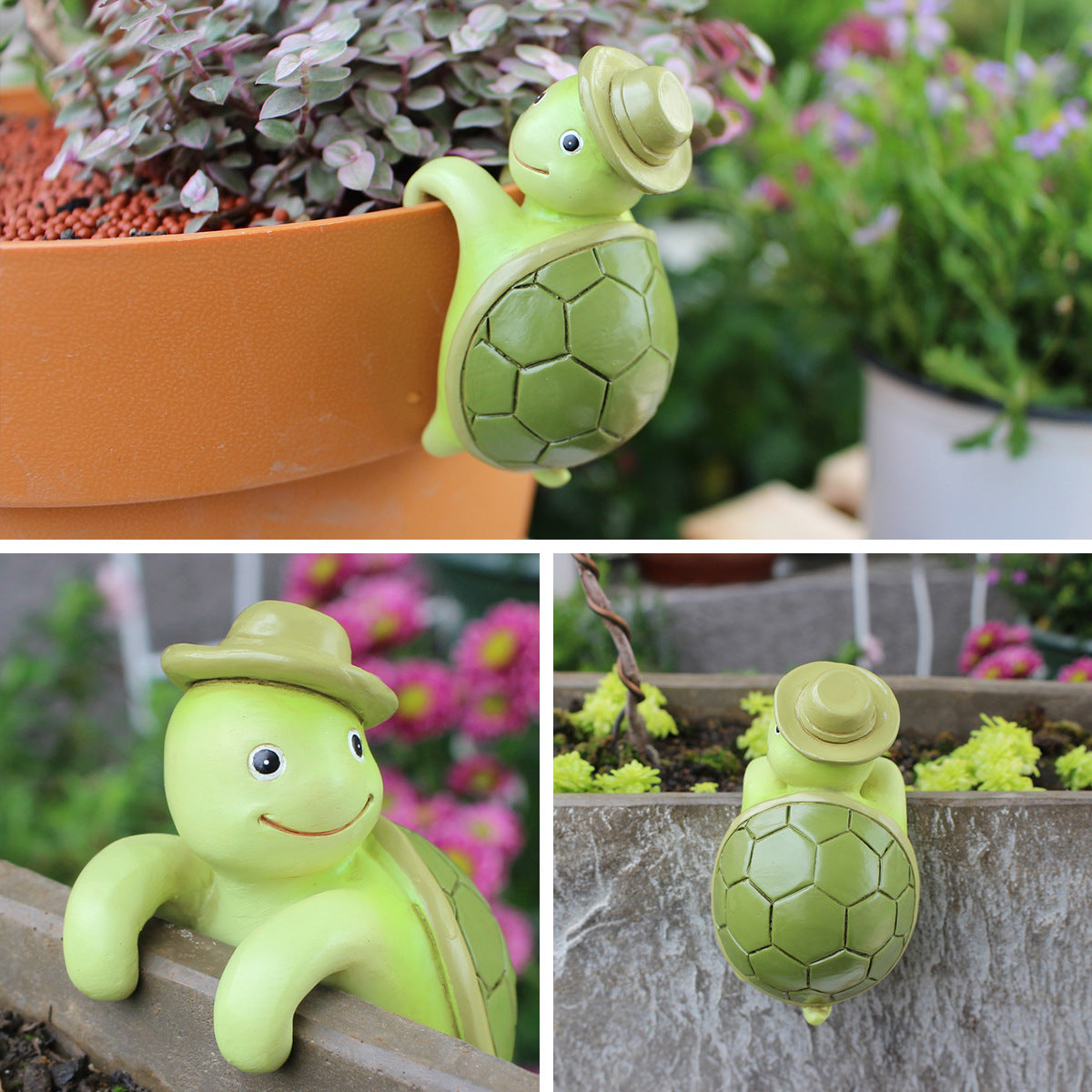 2 Pcs Green Cute Resin Turtle Pot Hanger - Garden Planter Pal Figurine Decoration - Image 6