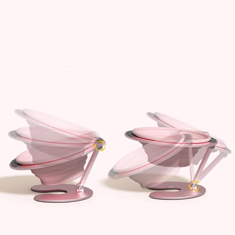 Pink Foldable Elevated Pet Bowl Set - Tilted Ergonomic Cat Feeder with Aluminum Stand & Silicone Bowl - Image 4