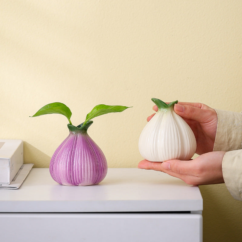2 Pcs White Creative Onion-Shaped Ceramic Vase for Hydroponic Plants - Cute INS Style Floral Decor for Living Room or Office - Image 2