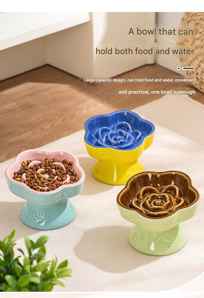 Green and Brown Ceramic Slow Feeder Pet Bowl for Cats and Small Dogs - Anti-Choke Elevated Design with 15-Degree Tilted Rim - Image 6