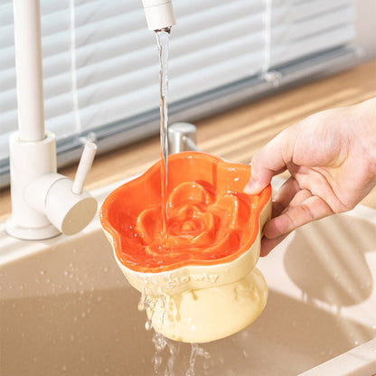 Khaki and Orange Ceramic Slow Feeder Pet Bowl for Cats and Small Dogs - Anti-Choke Elevated Design with 15-Degree Tilted Rim - Image 8
