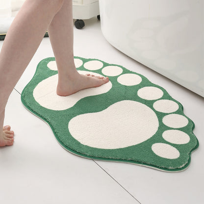 2 Pcs Grey And White Foot-Shaped Plush Bath Mat - Non-Slip Absorbent Bathroom Rug for Bedroom and Doorway (50x80cm) - Image 2