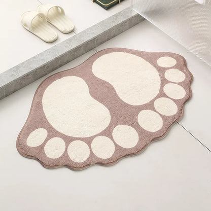2 Pcs Brown And White Foot-Shaped Plush Bath Mat - Non-Slip Absorbent Bathroom Rug for Bedroom and Doorway (50x80cm)