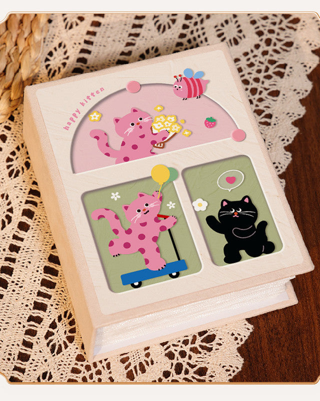 Cover 2 Colorful Cartoon cat pattern 6-Inch 100-Photo Cartoon Cat Album - Large Capacity Family Photo Storage Book with Suede and Crystal Cover - Image 5