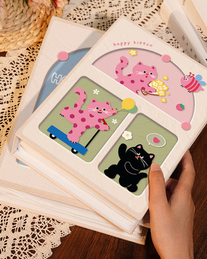 Cover 4 Colorful Cartoon cat pattern 6-Inch 100-Photo Cartoon Cat Album - Large Capacity Family Photo Storage Book with Suede and Crystal Cover - Image 6