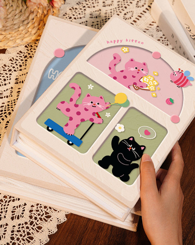 Cover 2 Colorful 7-Inch 100-Photo Cartoon Cat Album - Large Capacity Family Photo Storage Book with Suede and Crystal Cover - Image 6