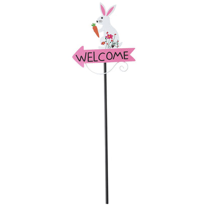 White Rabbit and Carrot Pattern Charming Metal Garden Stakes | Welcome Yard & Lawn Decor